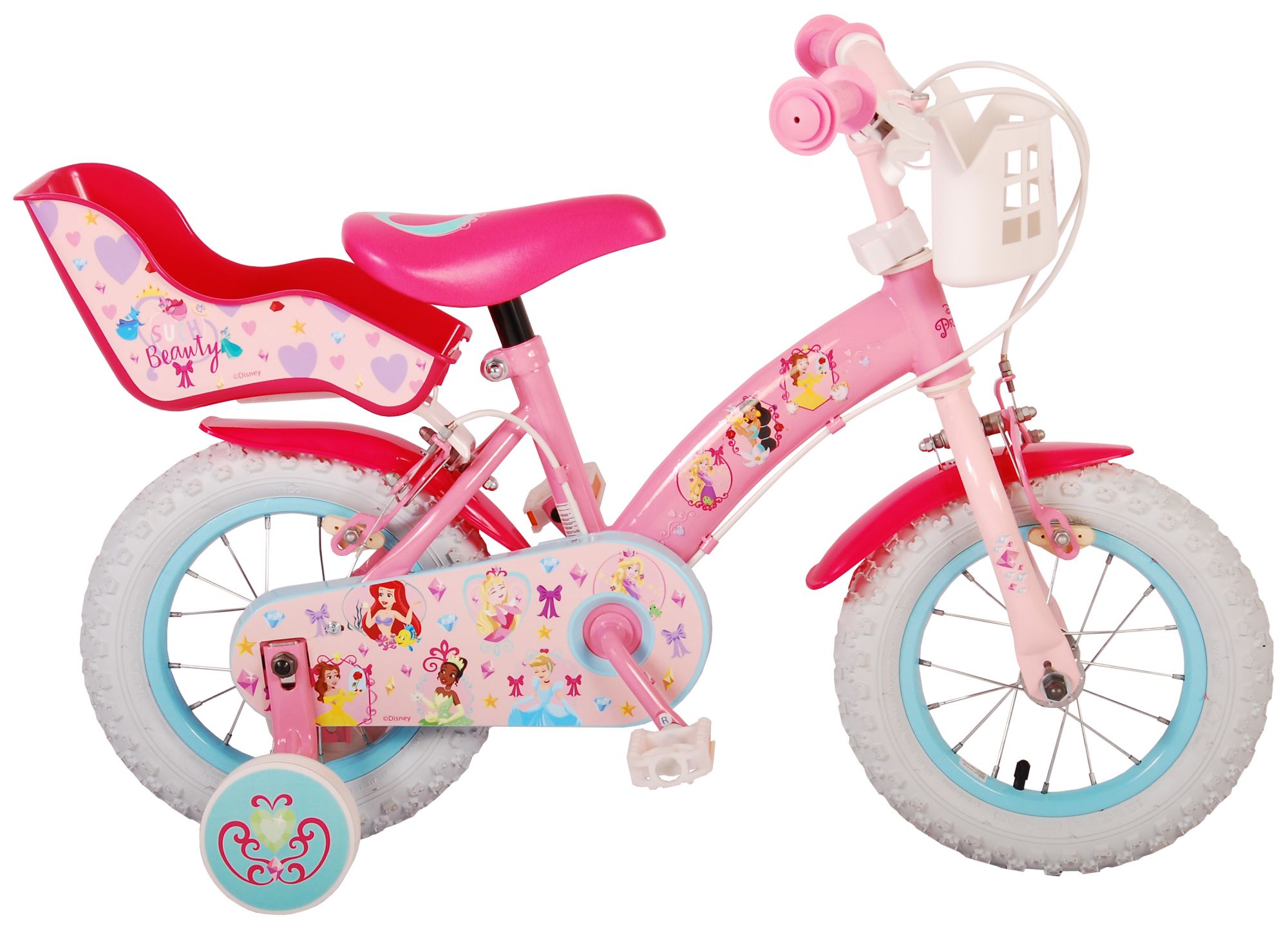 Disney Princess Børnecykel - - 12 tommer - Lyserød - Dukkesæde - To håndbremser