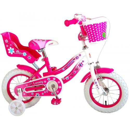Volare Lovely børnecykel - piger - 12 tommer - lyserød hvid - to håndbremser