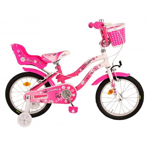 Volare Lovely børnecykel - piger - 16 tommer - lyserød hvid - to håndbremser