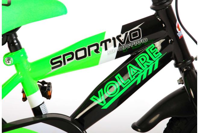 Volare Sportivo Børnecykel - Drenge - 12 tommer - Neon Grøn Sort - 95% samlet
