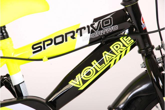 Volare Sportivo Børnecykel - Drenge - 14 tommer - Neon Gul Sort - To håndbremser - 95% samlet