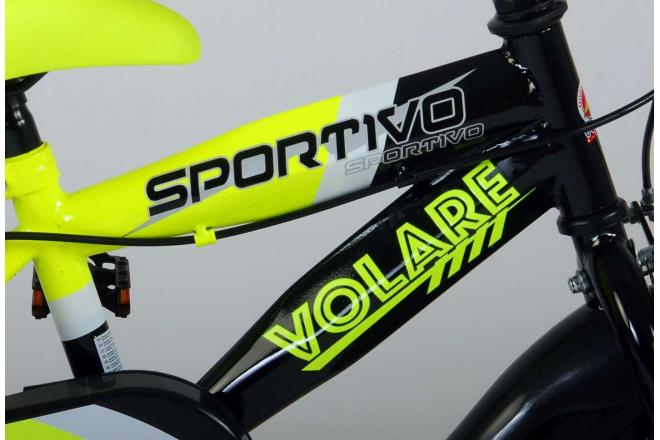 Volare Sportivo Børnecykel - Drenge - 12 tommer - Neon Gul Sort - To håndbremser - 95% samlet