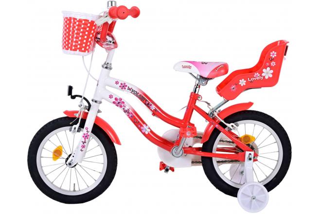 Volare Lovely børnecykel - piger - 14 tommer - rød - to håndbremser - 95% samlet