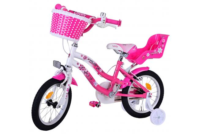 Volare Lovely børnecykel - Piger - 14 tommer - Pink Hvid - To håndbremser