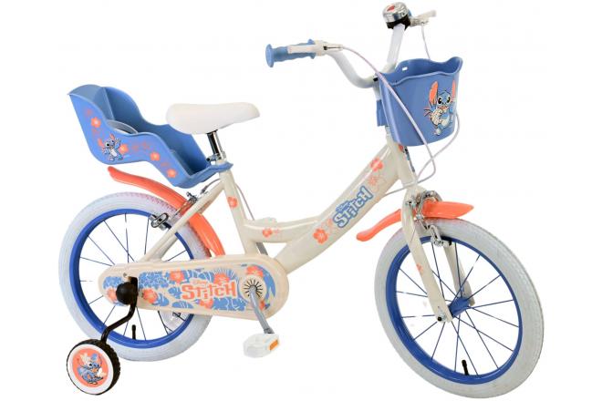 Disney Stitch børnecykel - piger - 16 tommer - cremefarvet koralblå - to håndbremser