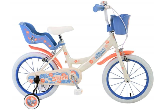 Disney Stitch børnecykel - piger - 16 tommer - cremefarvet koralblå - to håndbremser