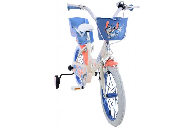 Disney Stitch børnecykel - piger - 16 tommer - cremefarvet koralblå - to håndbremser