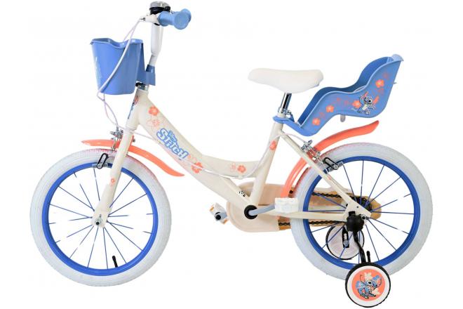 Disney Stitch børnecykel - piger - 16 tommer - cremefarvet koralblå - to håndbremser