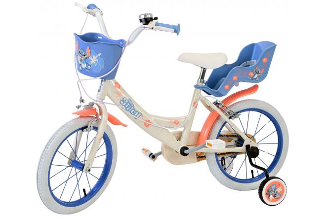 Disney Stitch børnecykel - piger - 16 tommer - cremefarvet koralblå - to håndbremser