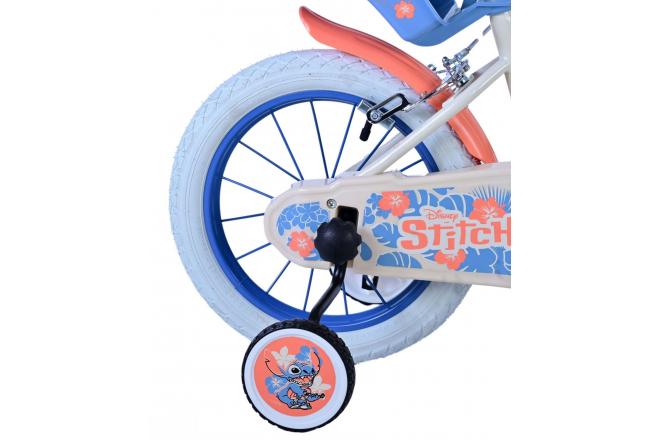 Disney Stitch Børnecykel - Piger - 14 tommer - Cream Coral Blue - To håndbremser