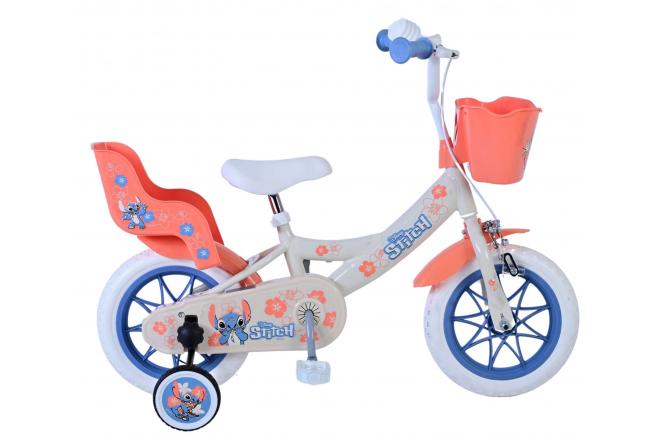 Disney Stitch Børnecykel - Piger - 12 tommer - Creme - Koral - Blå