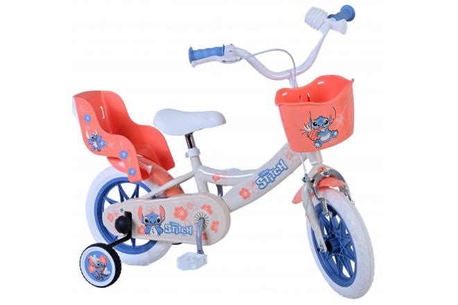 Disney Stitch Børnecykel - Piger - 12 tommer - Creme - Koral - Blå