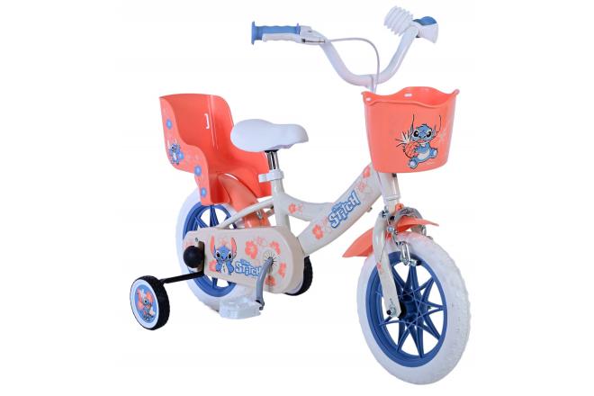 Disney Stitch Børnecykel - Piger - 12 tommer - Creme - Koral - Blå