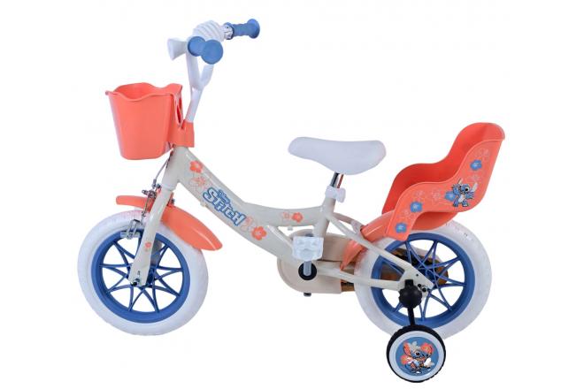Disney Stitch Børnecykel - Piger - 12 tommer - Creme - Koral - Blå