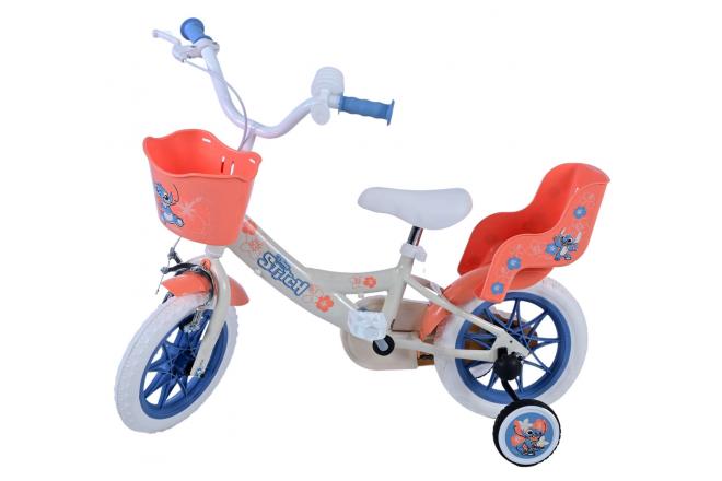 Disney Stitch Børnecykel - Piger - 12 tommer - Creme - Koral - Blå