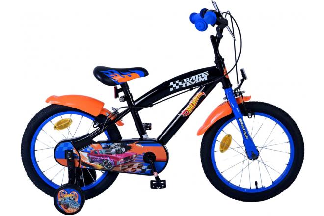 Hot Wheels Børnecykel - Drenge - 16 tommer - Sort Orange Blå - To håndbremser