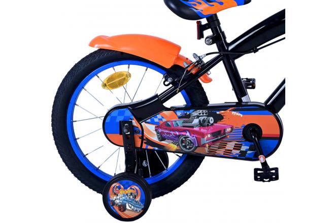 Hot Wheels Børnecykel - Drenge - 16 tommer - Sort Orange Blå - To håndbremser